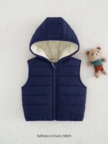 Cozy Pixies Newborn Baby Boy Cartoon Bear Pattern Hooded Fleece Sleeveless Open Front Autumn Winter Jacket - Royal Blue - View 7