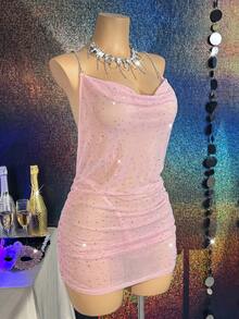 MidnightGlam Women's Sequin Mesh Backless Sexy Nightgown 2pcs Set,Sexy Lingerie For Women,Lace Sexy Lingerie,Lingerie Set,Sexy Outfit - Pink - View 3