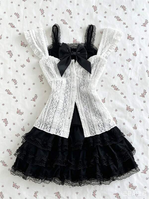 Mori Grove Mori Grove Áo blouse nữ phong cách tối giản Pháp gợi cảm, vải ren, tay cánh dơi, tôn eo, cài nút, phối lớp, tinh tế, nữ tính, ngọt ngào, trẻ trung, mẫu mới xuân hè