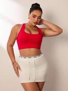 Rhythm Era Plus Size Women Solid Color Everyday Fitness Sports Bra - Red - View 5