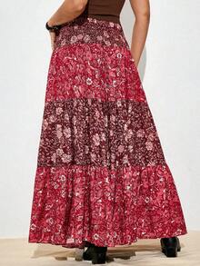 Nubod Plus Size Patchwork Waist Floral Print Casual Vacation Skirt For Women - Multicolor - View 2