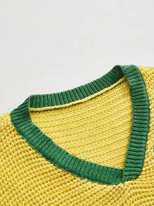 ROMWE Summer Outfits World Cup Sports Style Brazil Colorway Loose Cropped Knit Top - Yellow - View 3