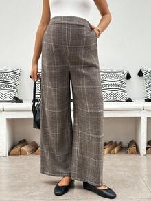 SHEIN Maternity Fashion Plaid Pocket Casual Loose Long Pants Fall - Multicolor - View 4