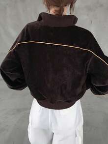 FRIFUL Women's Long Sleeve Zipper Front Casual Pocket Jacket Fall - Brown - View 4