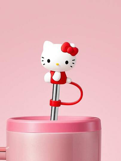 HELLO KITTY AND FRIENDS | SHEIN 1件 3D小貓蝴蝶結矽膠吸管蓋（不含吸管），日常、情人節