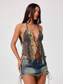 SHEIN ICON 女款豹紋花卉掛脖上衣 - 彩色 - 查看 5