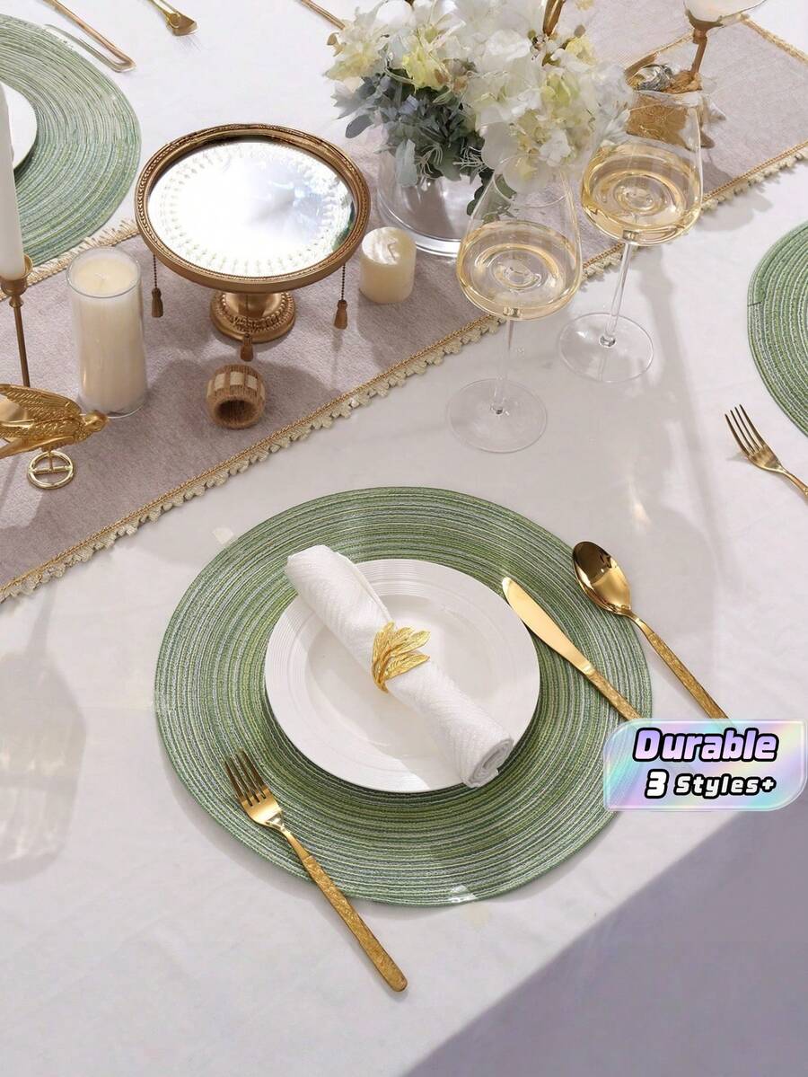 6pcs 15" Round Woven Placemat, Washable Non-Slip Heat-Resistant Table Mat, Suitable For Home, Dining, Holiday Party Decor - Multicolor - View 1
