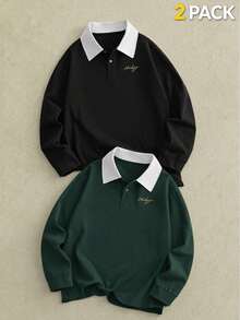 AKNOTIC 男士春秋休閒字母印花 Polo 衫 2 件組 - 彩色 - 查看 9