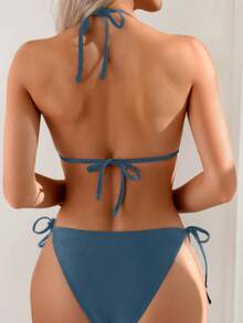 Swim Basics Sexy Tropical Solid Color One-Piece Swimsuit, Popular For Beach Vacation In Spring/Summer Aqua Blue - Dusty Blue - View 2