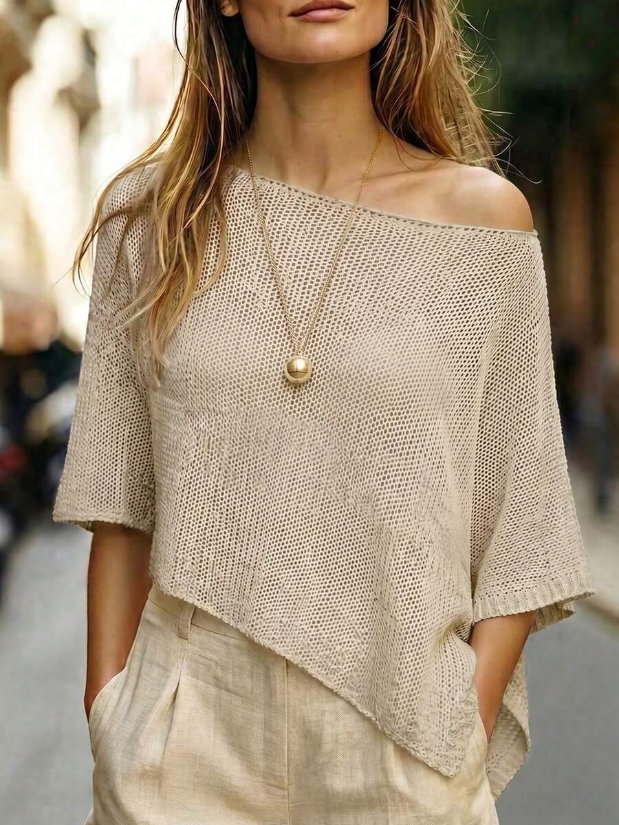 SHEIN 女款夏季上衣沙灘穿搭度假休閒套裝 - 卡其色 - 查看 1