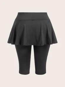 SHEIN EZwear 大尺碼女款純色休閒百搭日常穿著緊身內搭褲 - 深灰色 - 查看 2