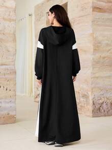 Al Najma Gaun Sweatshirt Berkerudung Longgar, Blok Warna Hitam & Putih, Bahu Jatuh, Menonjol dan Memperindah, Gaun Panjang Selutut - MultiWarna - View 3