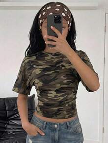 SHEIN 青少年女孩休閒簡約豹紋T恤，適合夏季 - 彩色 - 查看 5