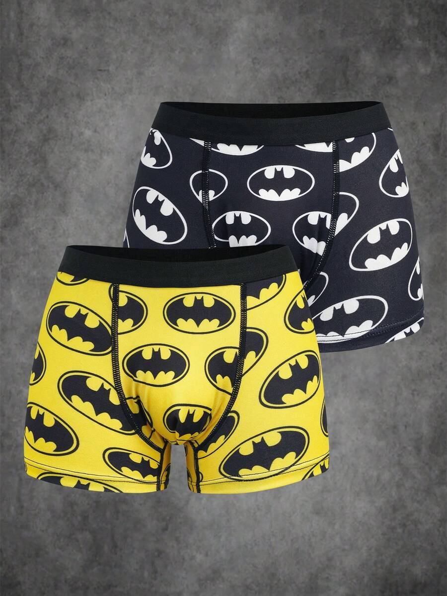 BATMAN X SHEIN Tween Boy Cartoon Print Boxer Briefs, Comfortable Casual - Black - View 1