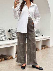SHEIN Maternity Fashion Plaid Pocket Casual Loose Long Pants Fall - Multicolor - View 7