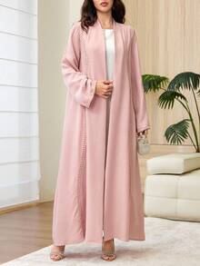 Al Najma 女款日常穿著蕾絲拼接紋理長袍 - 珊瑚粉 - 查看 3