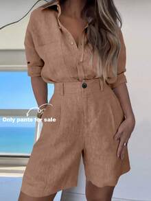 Balvessa Women's Solid Color Pocket Casual Versatile Daily Travel Blazer Shorts - Brown - View 3