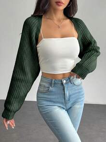SHEIN PETITE 女款素色長袖休閒開襟衫 - 軍綠色 - 查看 5