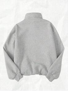 SHEIN 青少年女孩秋冬休閒時尚條紋拉鍊運動衫，基礎休閒拉鍊運動衫，舒適秋季運動衫 - 白色 - 查看 3