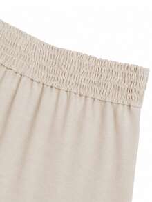 SHEIN Holidaya Women's Solid Color Pleated Casual Versatile Daily Wear Pants Vacation Beige Autumn - Apricot - View 7