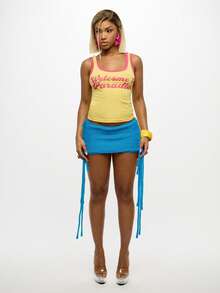 SUMWON WOMEN Boho Crochet Fringe Mini Skirt Festival Wear Beach Cover Up Distressed Textured Summer Fashion Handmade Knit - Blue - View 3