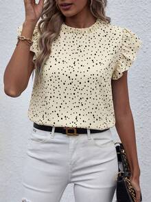 SHEIN LUNE Mock Neck Frill Trim Ruffle Blouse For New Year Clothes - Apricot - View 6