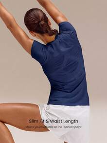 GLOWMODE Seamless Workout Shirt Slim Fit Short Sleeve Sports Tees Gym Athletic Tops Summer - Blue - View 3
