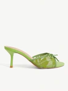 CUCCOO CHICEST 女款時尚圓頭蕾絲透氣蝴蝶結細高跟涼鞋，優雅鞋款，適合通勤、約會、派對、度假、婚禮、情人節與聖誕節場合 - 綠色 - 查看 3
