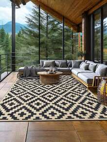 Waterproof Outdoor Rug 9x12 Ft, Reversible Plastic Straw Patio Rug For Camping, RV Mat Outside, Indoor Outdoor Carpet For Porch, Deck, Backyard, Camper, Balcony, Picnic, Black & Beige - multicolor - View 2