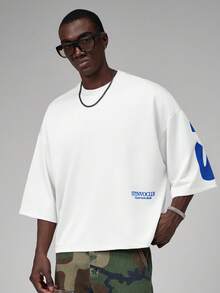 STYNVO Men's Plus Size Letter Print Casual Versatile Daily Wear T-Shirt - White - View 2