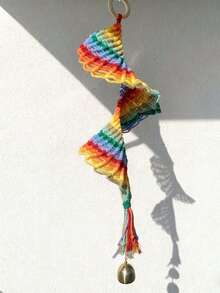 Cirelle 1pc Boho Rainbow Spiral Macrame Hanging Ornament | Hand-Woven Mobile With Brass Bell For Window, Patio - multicolor - View 5