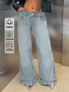 EURMUSE RueChic Low Waist Wide Leg Special Wash Jeans - Light Wash - View 9