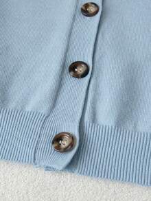 SHEIN Tween Girl Casual Versatile Solid Color Cardigan - Baby Blue - View 6