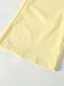 SHEIN Tween Girl Tween Girl Casual Daily Fitted Yellow Ruched Round Neck Top And Ruched Waist Flared Pants Set - Yellow - View 7