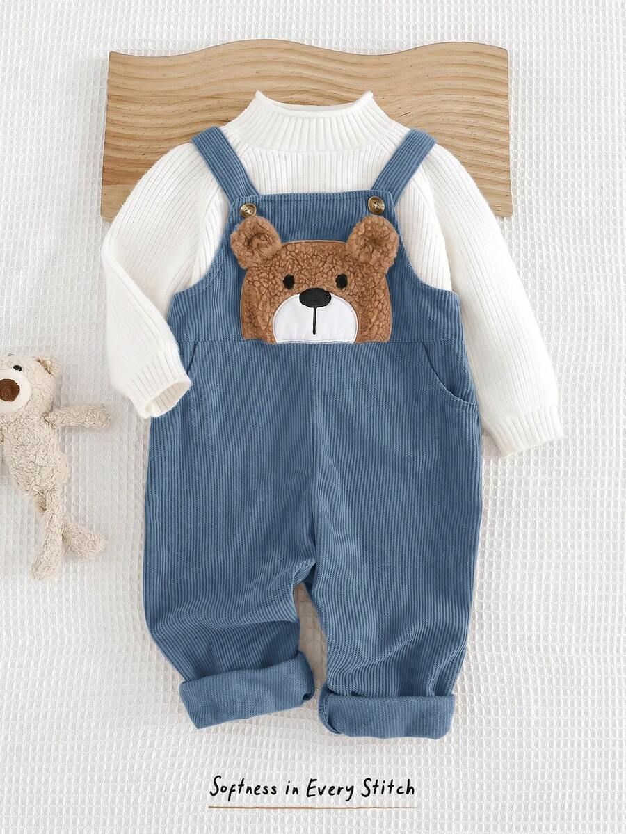 Cozy Pixies Baby Boy Cartoon Bear Pattern Overall Jumpsuit, Versatile And Comfortable, Suitable For Spring And Autumn - Blue - View 1
