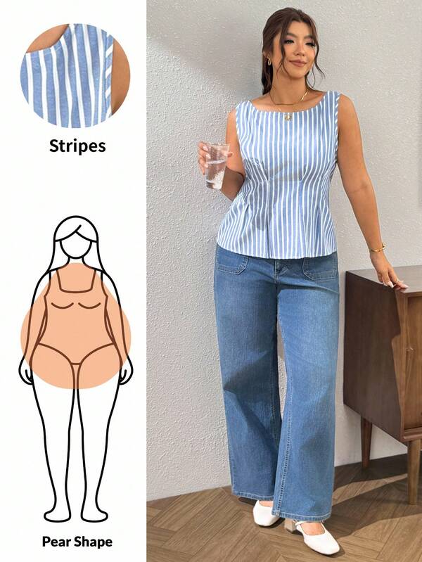 Lounesse Plus Size Women's Striped Casual Versatile Daily Wear Top Casual Daily Going Out Vest For Women Elegant Office Business Work Vest For Women Daily Vest