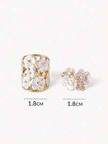 Opalesca 18K Gold Plated White Flower Exquisite Fashion Open Ring - Yellow Gold - View 13