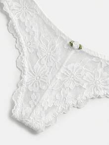 lacRébo White Floral Lace Lingerie Set With Triangle Bra And Matching Brief With Flower Trim Detail Romantic - White - View 10