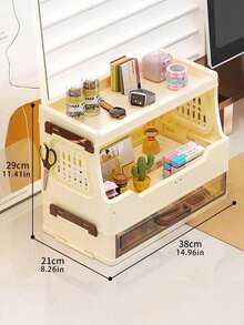 1-3 Layers Large Capacity Dust-Proof Cosmetic Storage Box With Drawers, Multi-Layer Makeup Display Stand Suitable For Skincare And Lipstick Collection, Portable Plastic Vanity Holder, Suitable For Bathroom Essentials ,Jewellery Box - cream - View 11