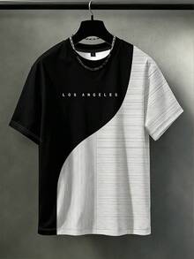 Manfinity Homme 男士大尺碼休閒舒適時尚T恤，優雅百搭上衣 - 黑色 - 查看 4