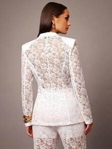 Silquee Elegant Solid Color Lace Blazer - White - View 2