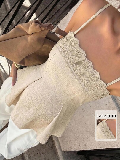 Boho Mama Maternity Vacation Solid Color Contrast Lace Fashion Camisole Tank Top