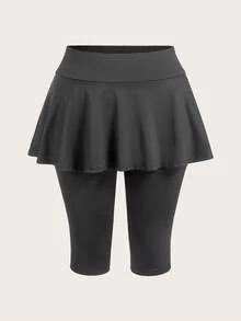 SHEIN EZwear 大尺碼女款純色休閒百搭日常穿著緊身內搭褲 - 深灰色 - 查看 6
