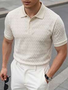 Manfinity Mode 男士 Polo 衫，幾何提花休閒上衣 / 通勤拼接配色短袖 Polo 衫 - 彩色 - 查看 8