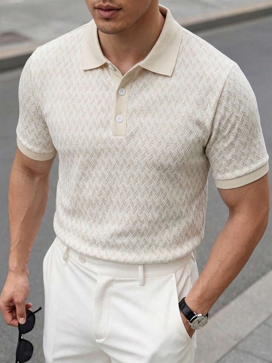 Manfinity Mode Men's Polo Shirt, Geometric Jacquard Casual Top / Commuting Color-Blocked Short-Sleeve Polo Shirt - Multicolor - View 1