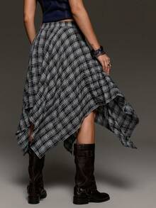 BAD SUNDAY Four Seasons Women's Plaid Lace-Up Mid-Length Skirt, Versatile Retro Y2K Millennium Style For Outings - Blue - View 7