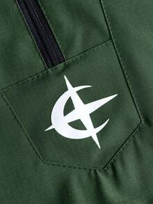 PAVTROS 男士休閒連帽雙層設計多功能運動休閒刺繡圖案時尚Ins風適合四季，街頭風，寬鬆，圖案，情侶套裝，朋友，我愛我的男朋友，街頭風格，情侶，雙層連帽，半拉鍊，彈性抽繩下擺 - 綠色 - 查看 6