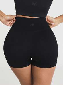 11SKNDS High-Waist Ribbed Knit Seamless Cycling Shorts With Scrunch Back Detail And Tummy Control Waistband - Black - View 1