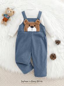 Cozy Pixies Baby Boy Cartoon Bear Pattern Overall Jumpsuit, Versatile And Comfortable, Suitable For Spring And Autumn - Blue - View 7