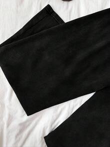 SHEIN PETITE CURVE 大尺碼休閒百搭抽繩腰寬鬆長褲，適合日常穿著 - 黑色 - 查看 8